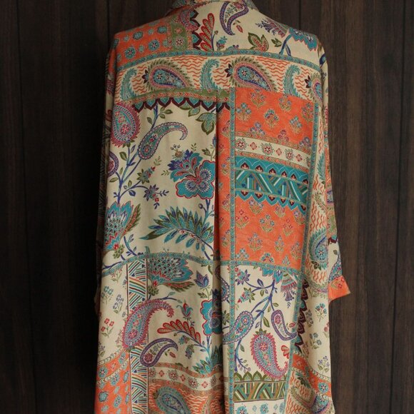 Rose & Olive Womens Blouse, Plus Size 1X, Orange Multicolor Paisley Print, - Picture 9 of 10